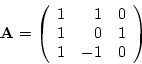 \begin{eqnarray*}
{\bf \vert A\vert} &=& +1 \left\vert \begin{array}{rr} 0 & 1\...
...ray}{rr} 1 & 0\ 1 & -1 \end{array} \right\vert
= +1 +1 +0 = 2 \end{eqnarray*}