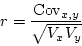 \begin{eqnarray*}r_{MZ}& =& \frac{12/15}{\sqrt{(16/15) (16/15)}} \\
& = & 12/16 = .75, \end{eqnarray*}